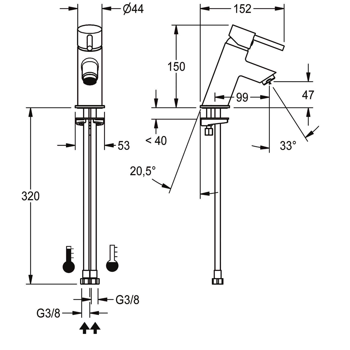 KWC Einhebel-standbatterie, F3, 99 mm, 7 l