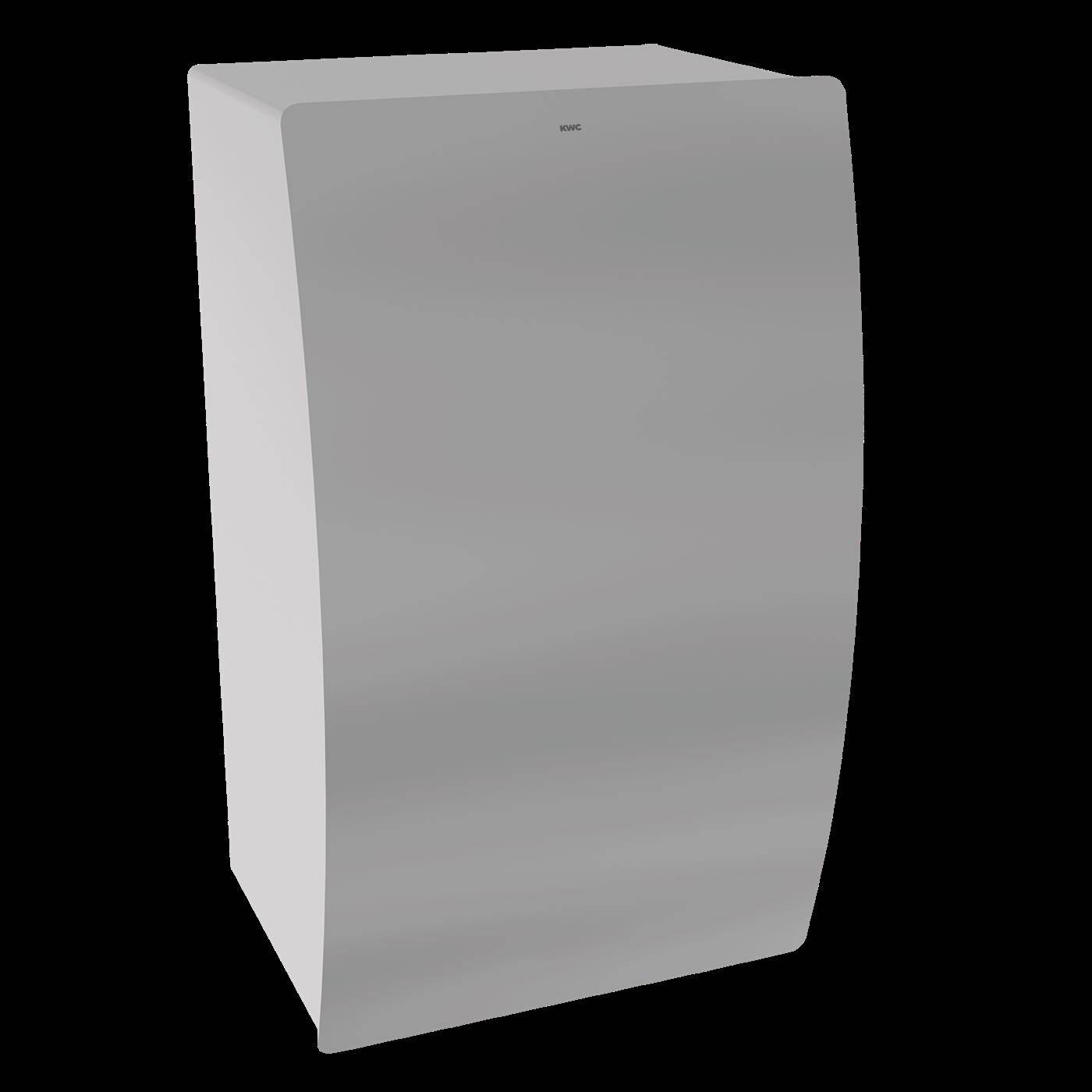 Ein weißes wandmontiertes Gerät mit gekrümmtem Frontpanel, vor schwarzem Hintergrund dargestellt.