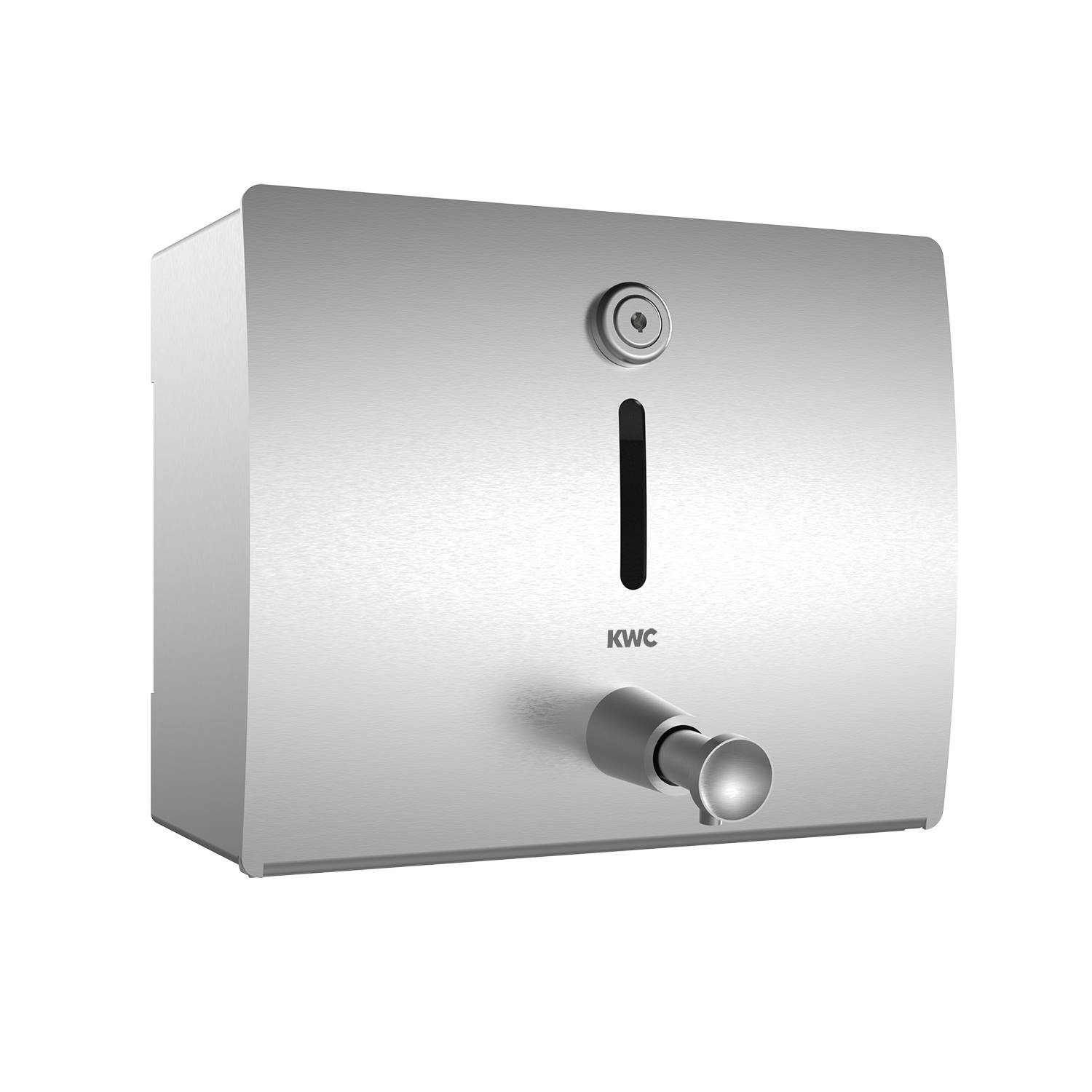 KWC-Marken-Edelstahl-Wandmontierter automatischer Händetrockner mit elegantem Design, ausgestattet mit einer kreisrunden Düse und Sensor.