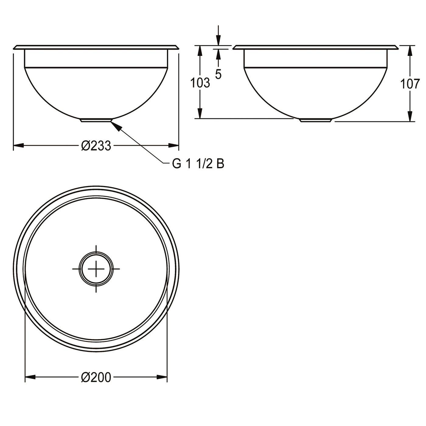 KWC Rundbecken, RONDO, Edelstahl, Sdm, 233x107 mm, Ablaufgarnitur