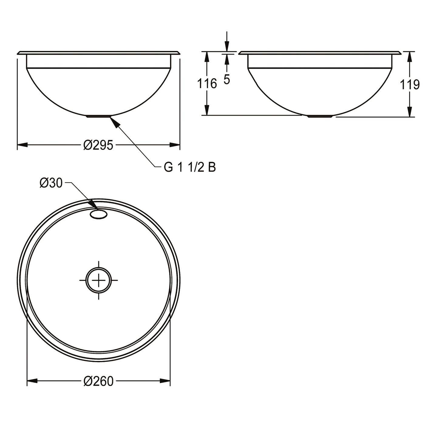 KWC Rundbecken, RONDO, Edelstahl, Sdm, 295x119 mm, Überlauf, Ab-u.überlaufgarn