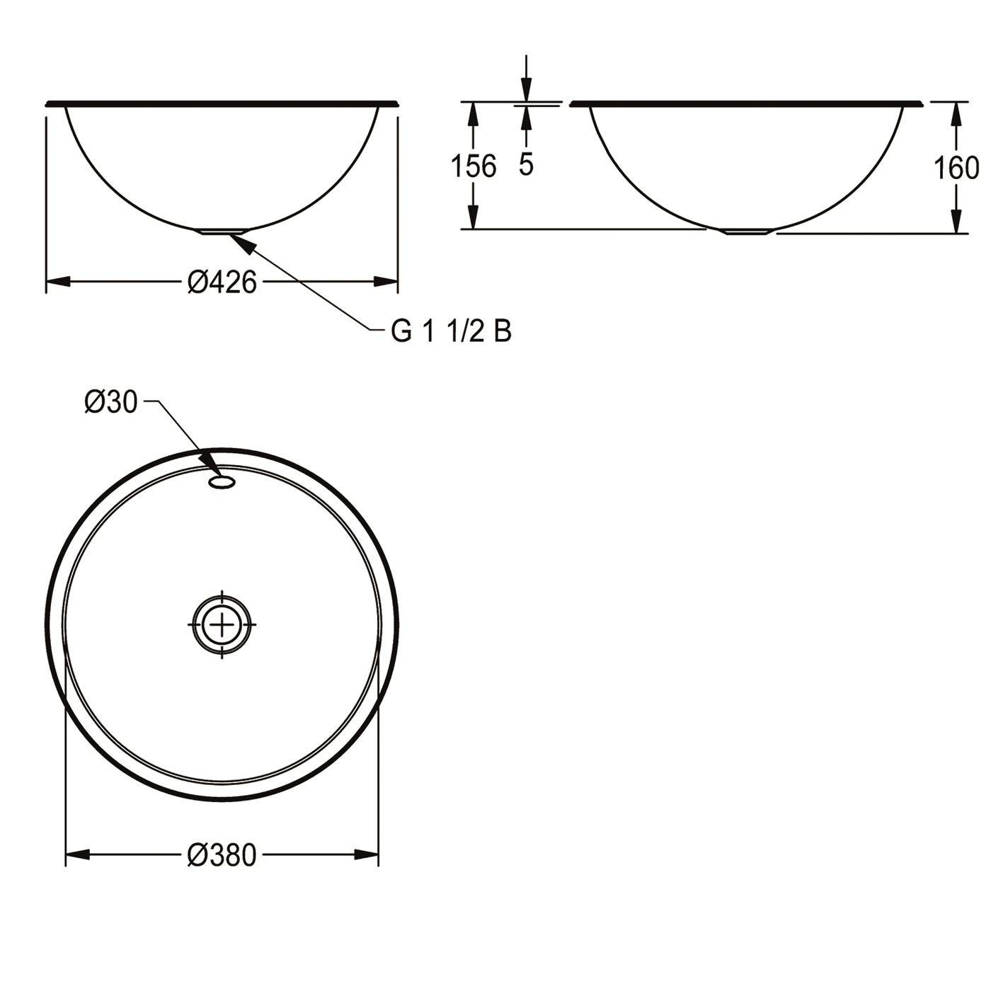 KWC Rundbecken, RONDO, Edelstahl, Sdm, 426x160 mm, Überlauf, Ab-u.überlaufgarn
