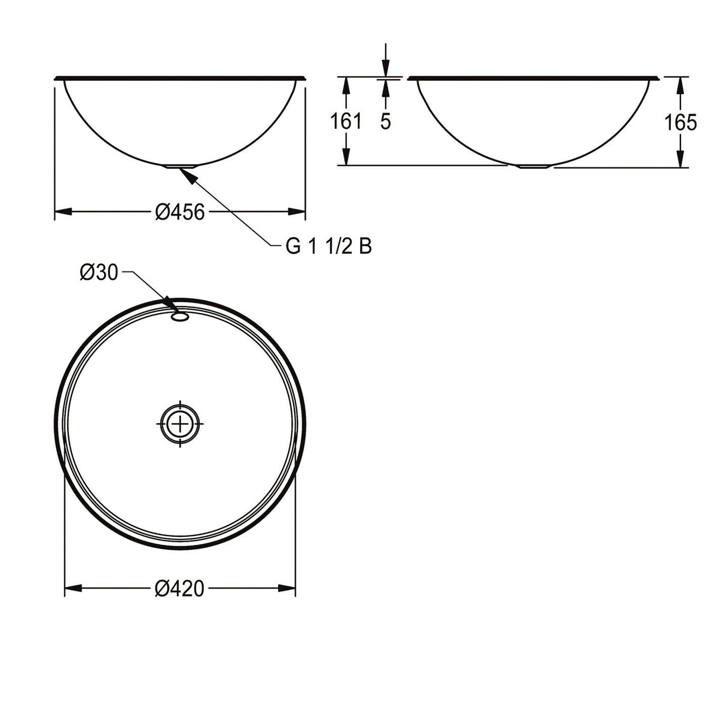 KWC Rundbecken, RONDO, Edelstahl, Sdm, 456x165 mm, Überlauf, Ab-u.überlaufgarn