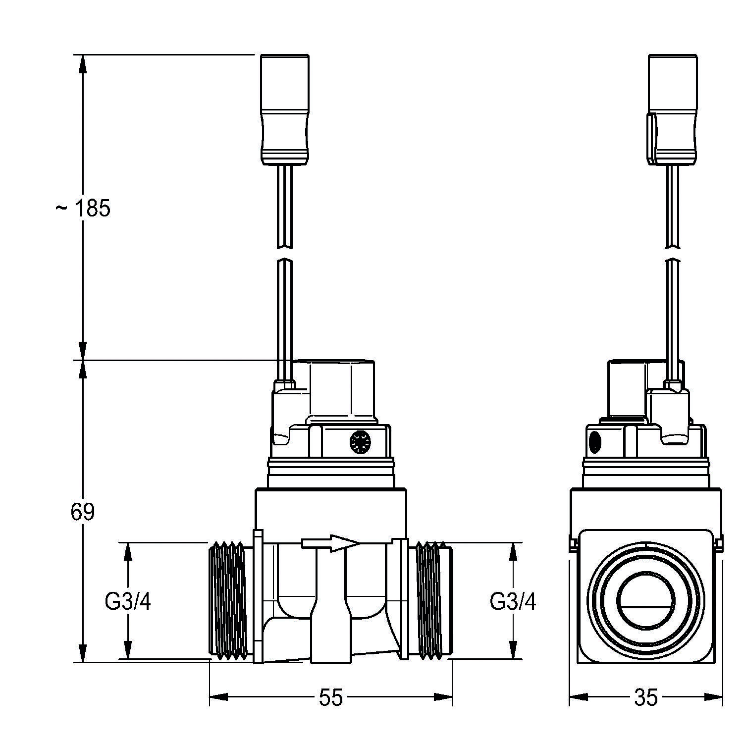 KWC AR Magnetventil, A3000open, DN15, G3/4B, 24 VDC