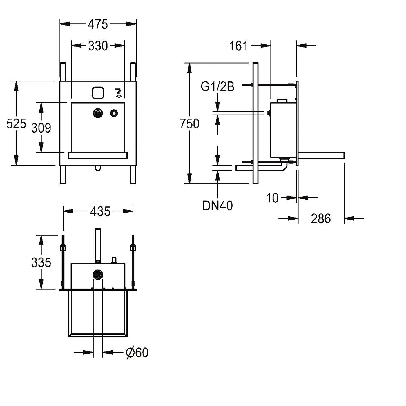 KWC Waschplatzeinheit, All-in-one, Edst, 475x530x470 mm, UP, Wasser-seife-luft