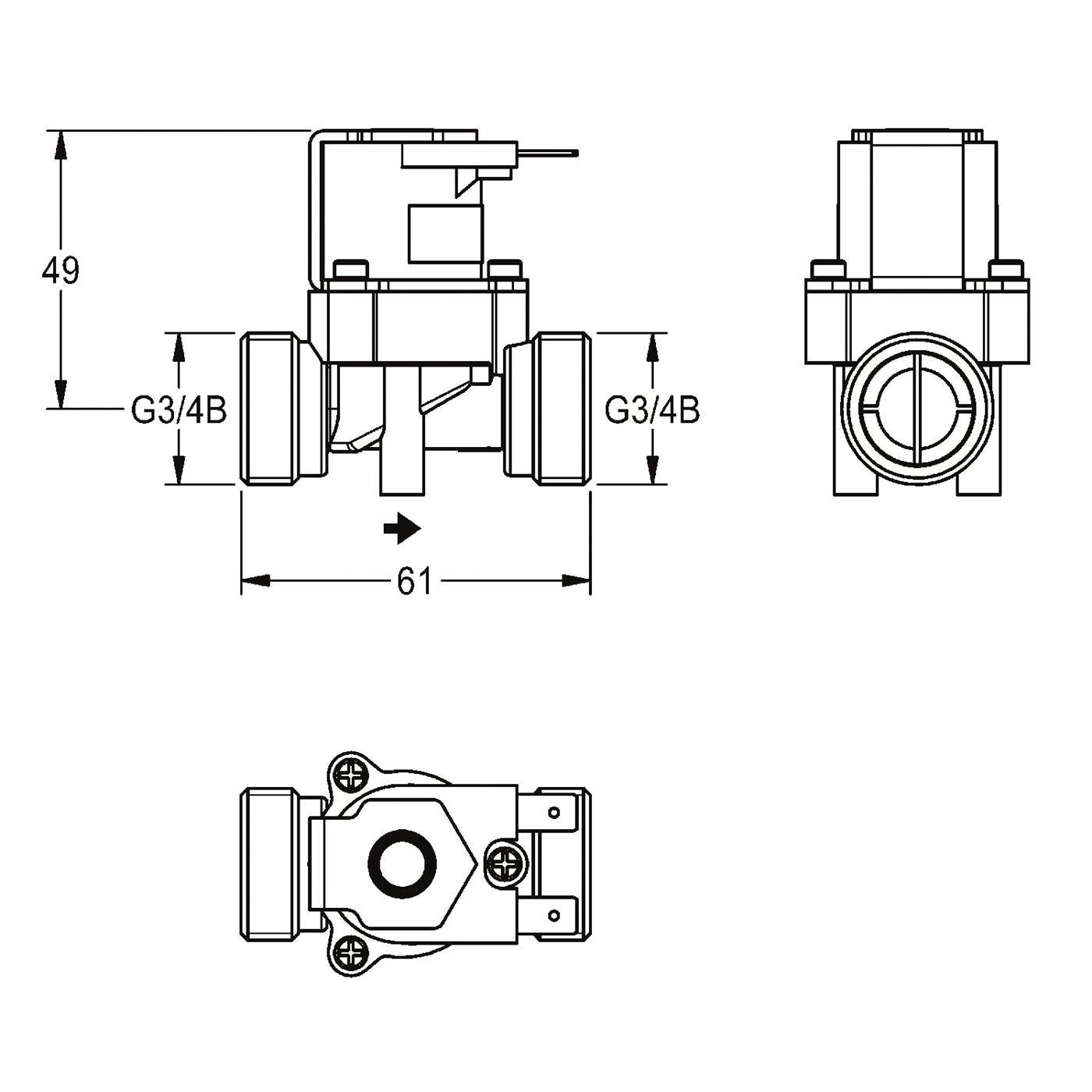 KWC Magnetventil, A3000open, G3/4B, 24 VDC, 2000104454
