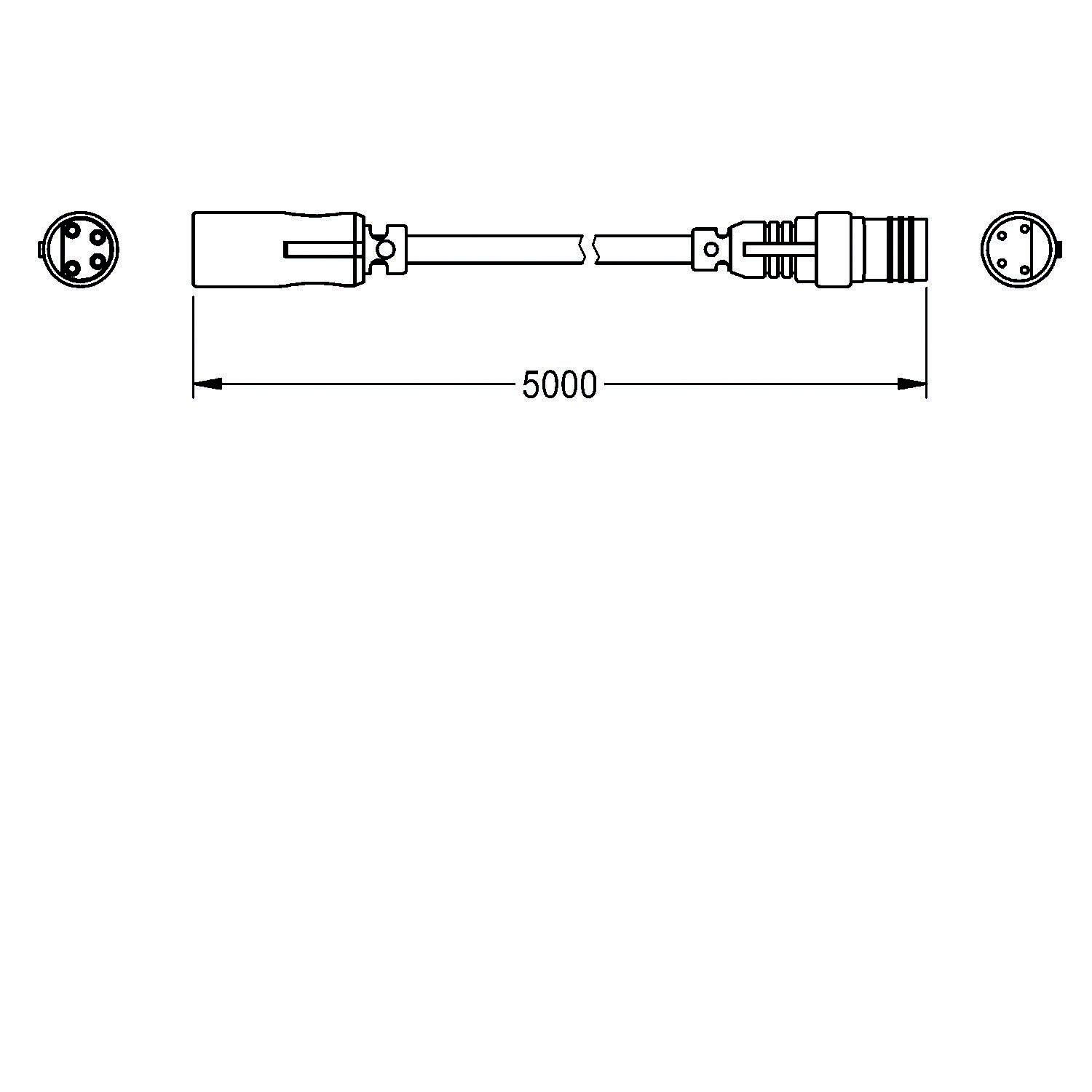 Diagramm eines Verbindungskabels, das eine Länge von 5000 Einheiten zwischen zwei Endverbindern zeigt.