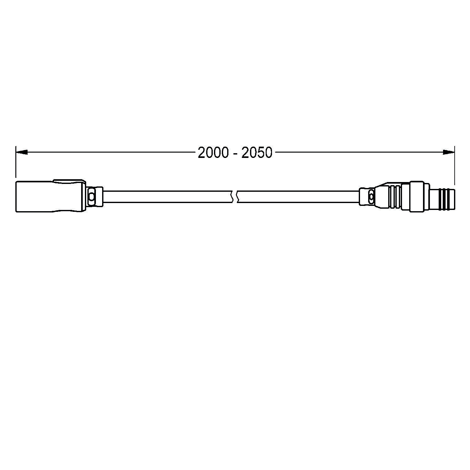 2000 - 2050' über einer Verbindungsleitung, was eine einstellbare Länge anzeigt.