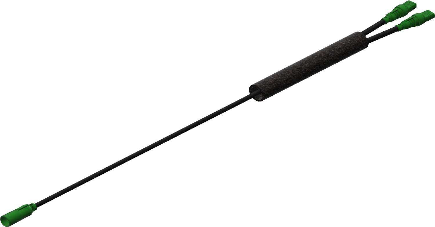 Ein langer, dünner schwarzer Stab ragt aus einem strukturierten dunklen Griff vor einem schwarzen Hintergrund und betont Kontrast und Minimalismus.