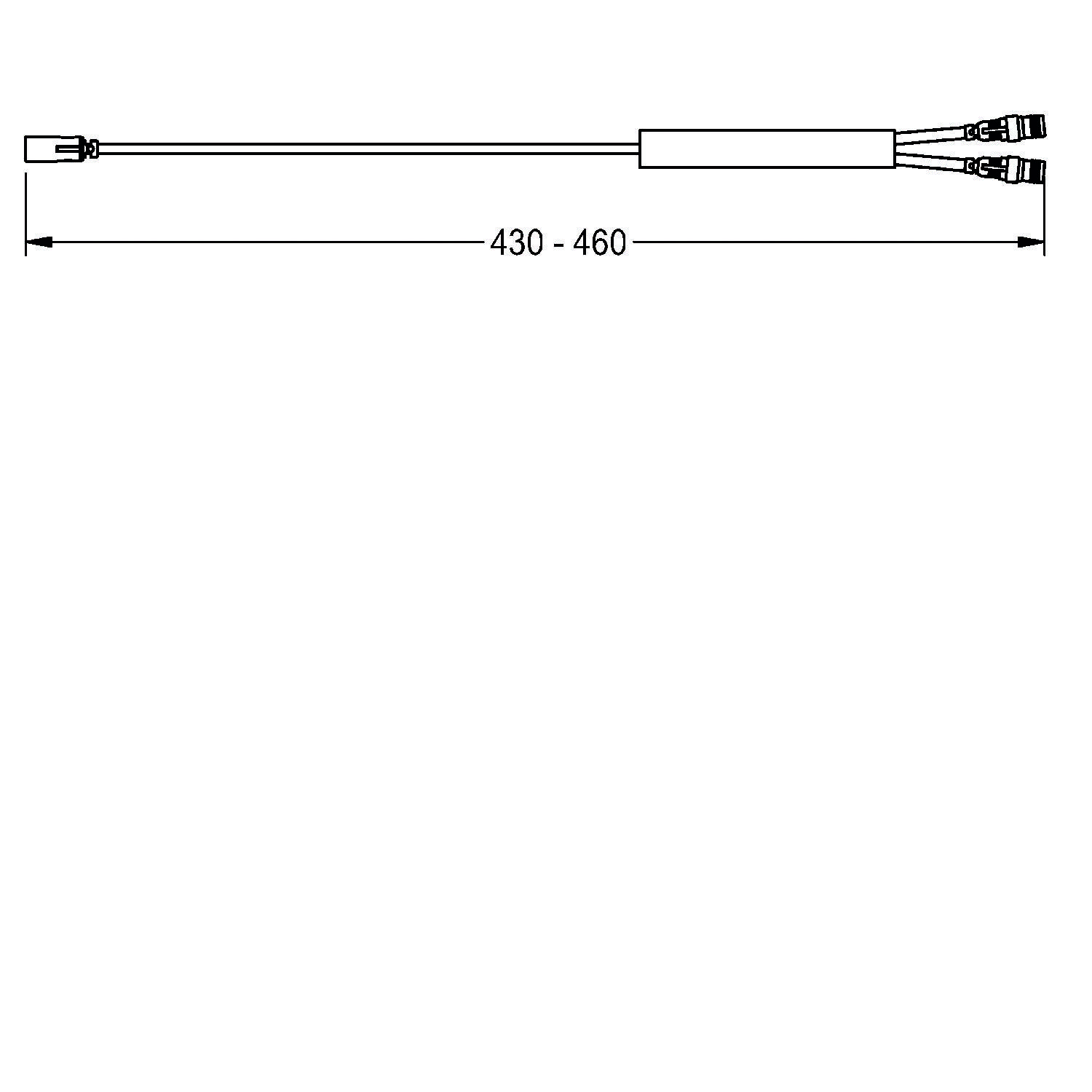 Kabelassembly mit einer Längenspanne von 430-460 mm, ausgestattet mit Anschlüssen an jedem Ende.