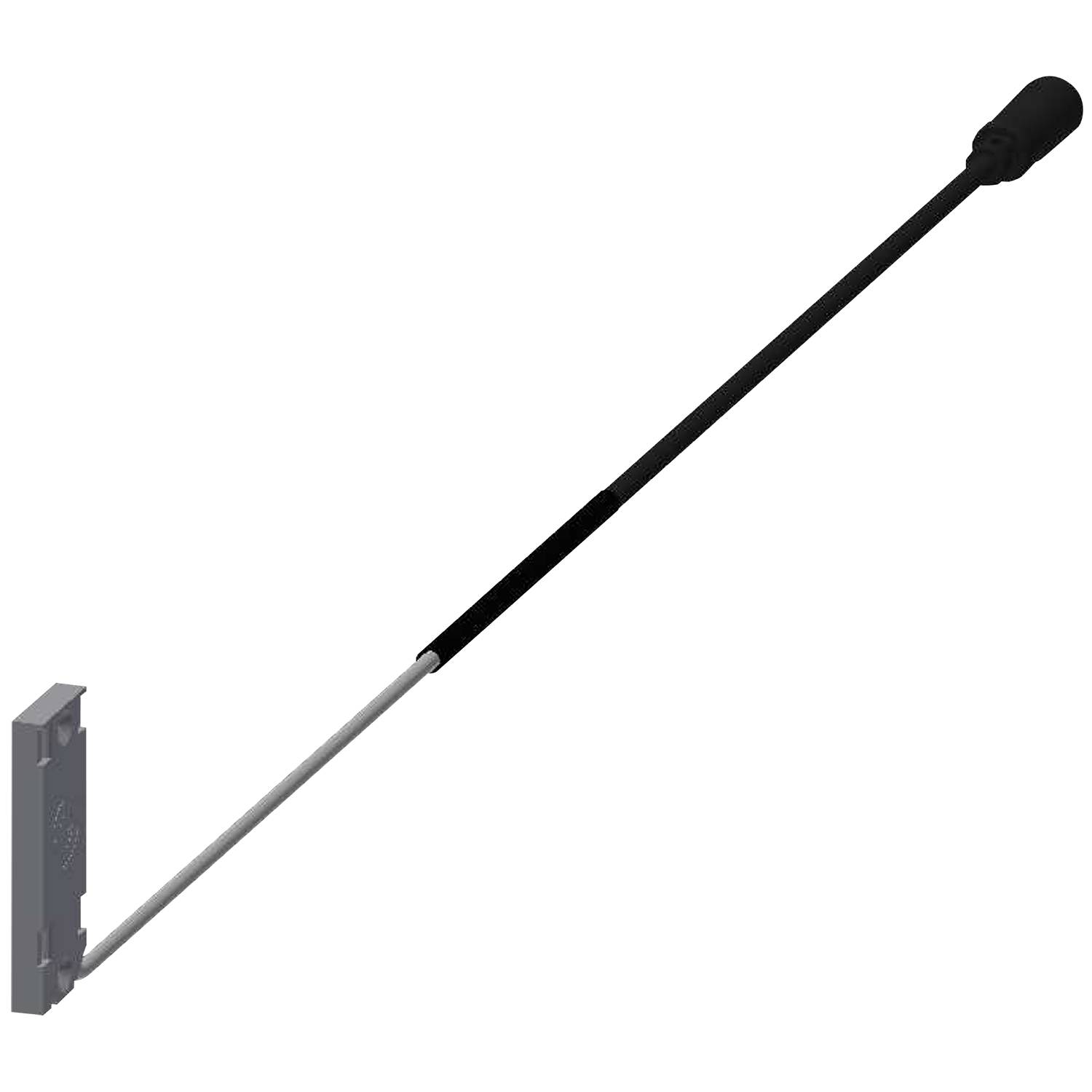 Ein langer, dünner Gegenstand mit einer spitzen Spitze und einem Griff wird vor einem schwarzen Hintergrund gezeigt.