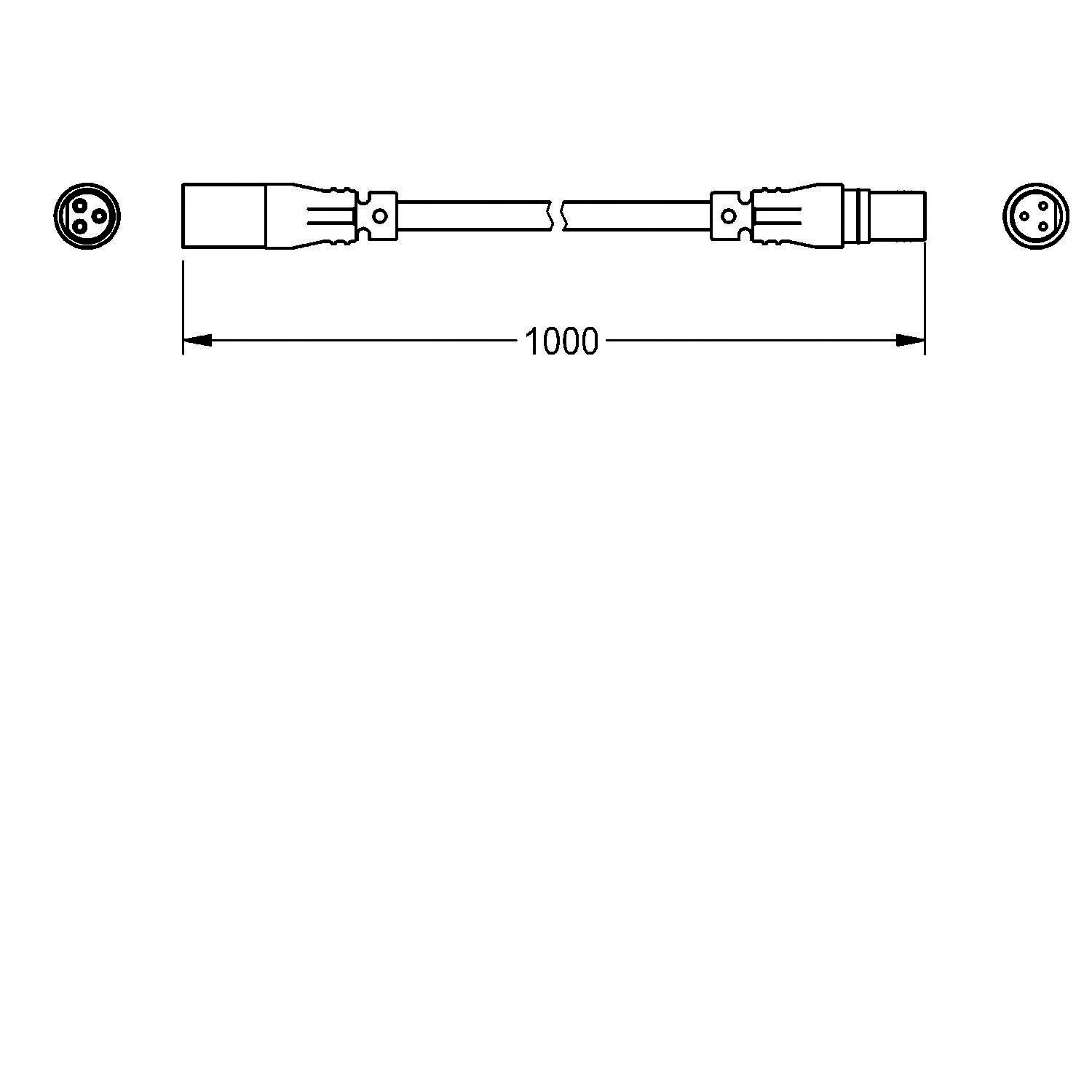 Diagramm eines Kabels mit Anschlüssen und einer markierten Länge von 1000 mm.