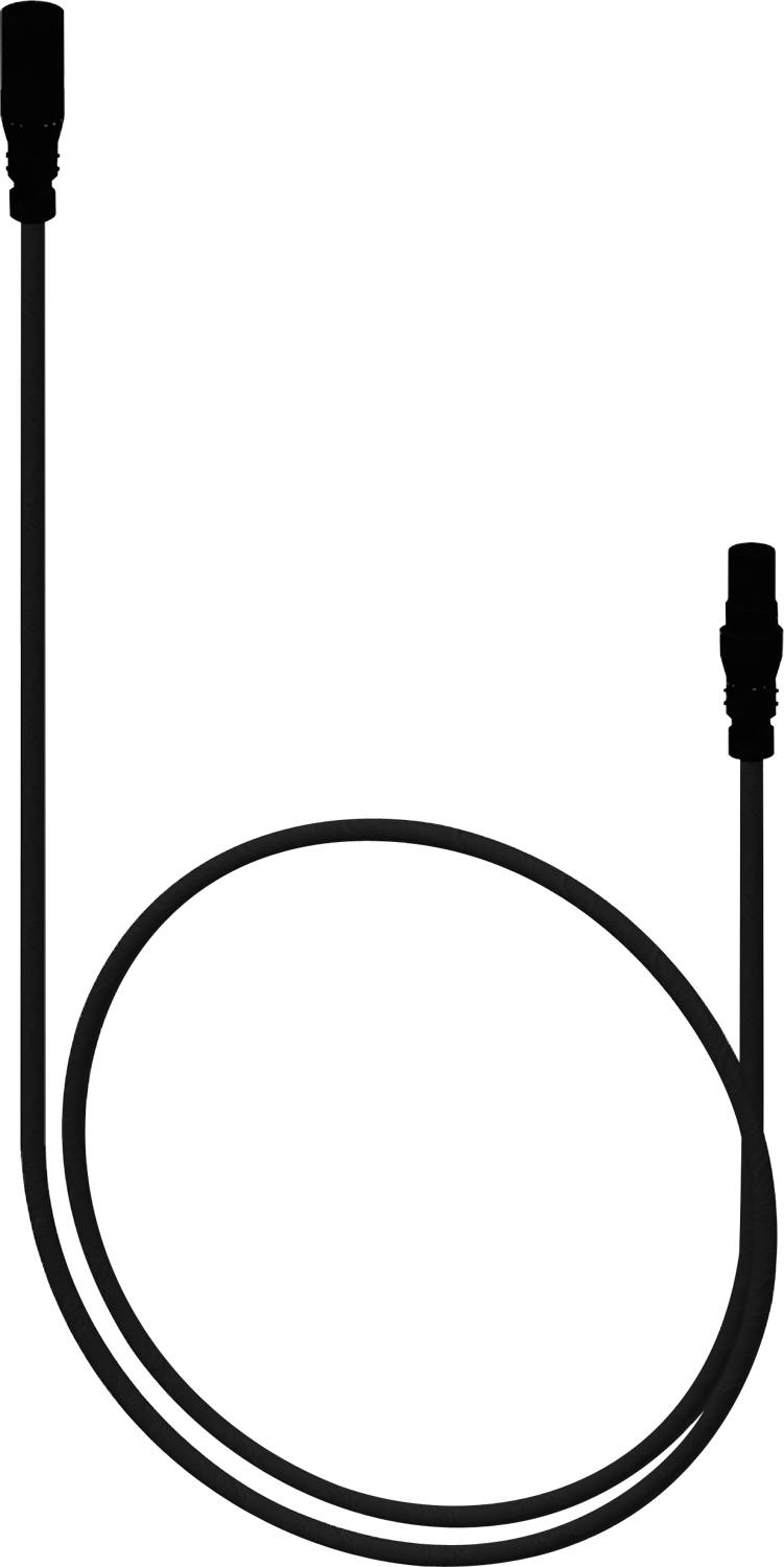 Ein schwarzes USB-Kabel mit einem Anschluss, der auf der rechten Seite vor einem dunklen Hintergrund sichtbar ist.