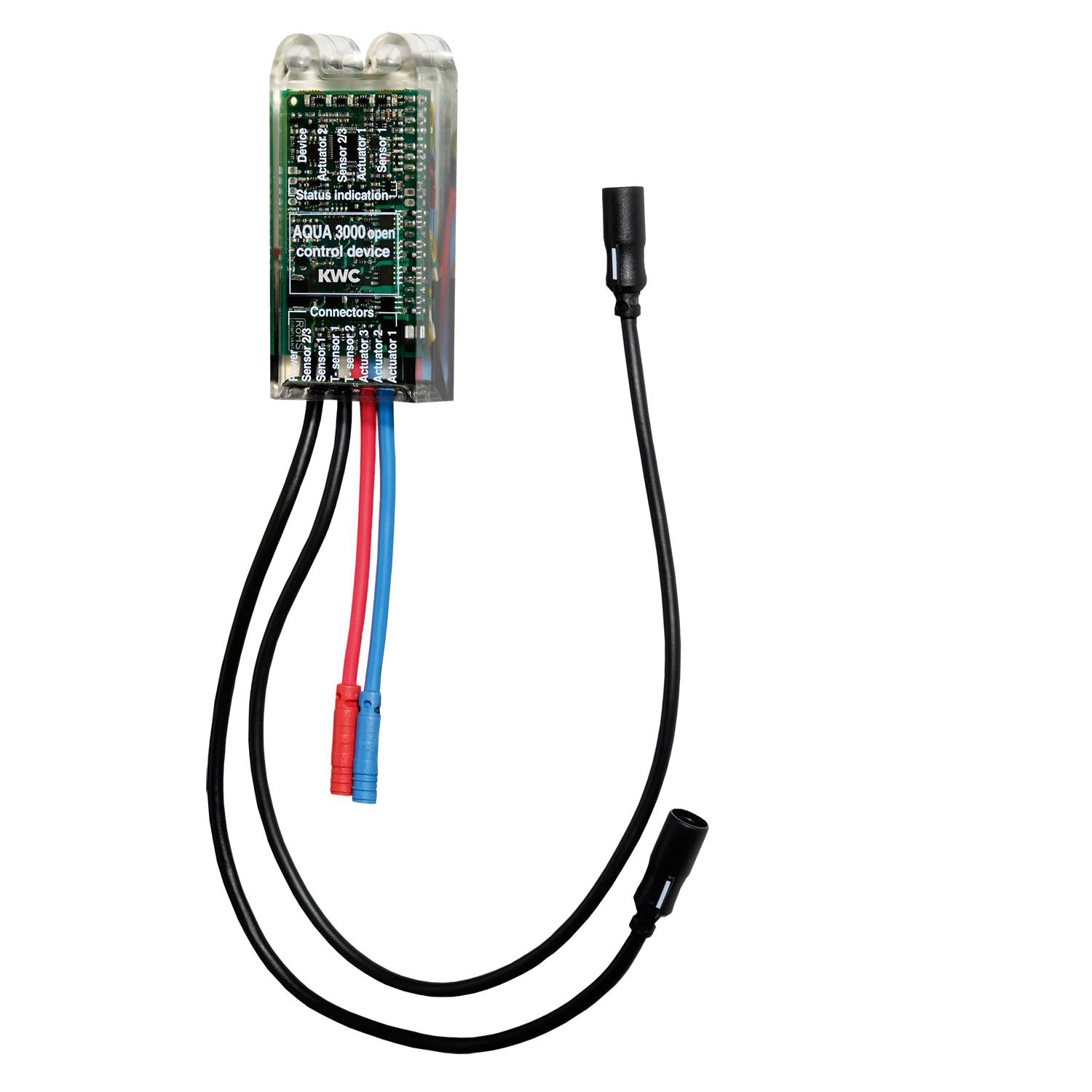 Eine elektronische Komponente mit herausragenden Drähten, beschriftet mit ‚KWPC' und ‚Ozeanisches Gerät', wahrscheinlich ein Schaltkreis- oder Sensormodul.