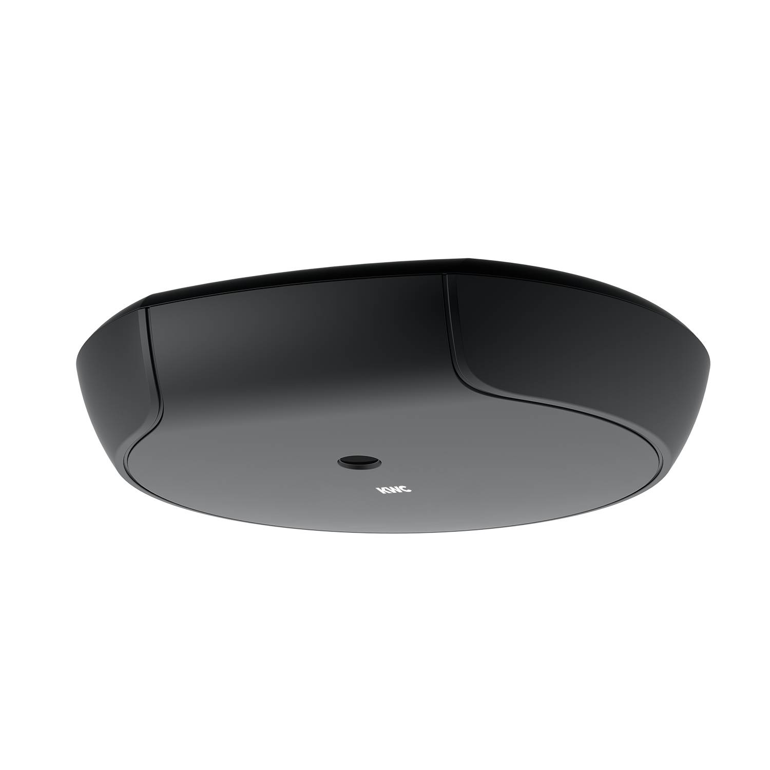 Eine schwarze, an der Decke montierte Leuchte ist auf einem schwarzen Hintergrund zu sehen, mit sichtbarem 'FIBARO'-Schriftzug auf ihrer Oberfläche.