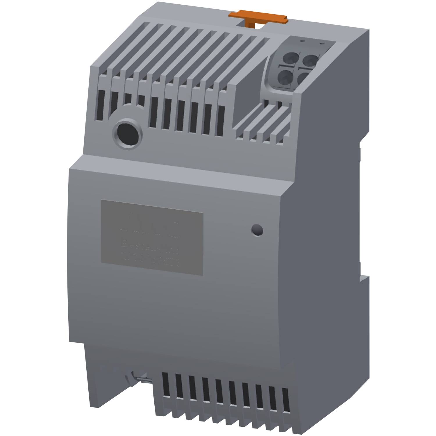 Ein grauer elektronischer Apparat mit belüfteten Paneelen und Anschlussports, möglicherweise ein Netzteil oder Transformator für elektrische Systeme.