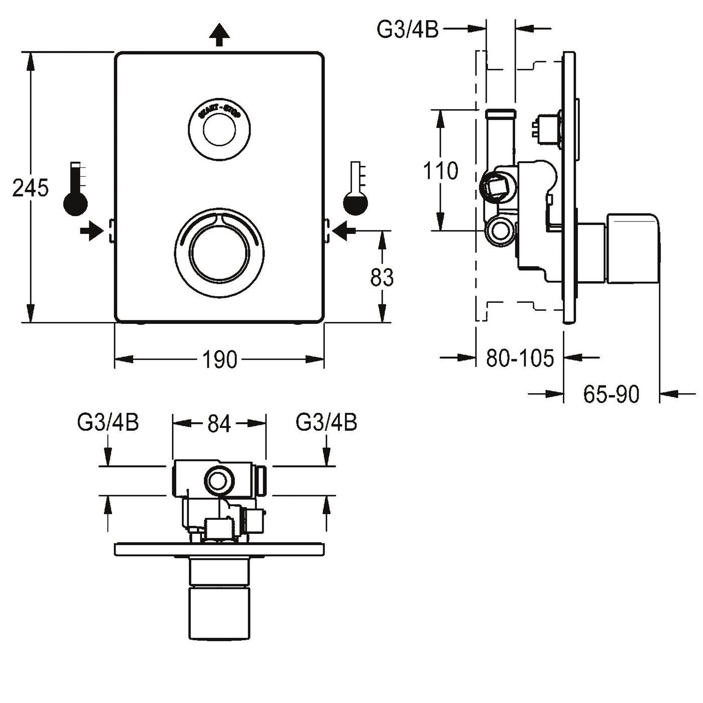 KWC Duscharmatur, F5, Elek, Thermostat, UP, F-set, 2xBypass, 24 VDC