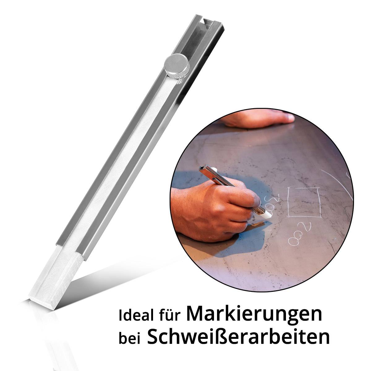 STAHLWERK Schweißerkreide Set 12-teilig, Kreidehalter aus Aluminium, nachfüllbar