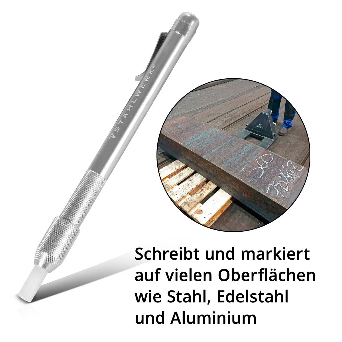STAHLWERK Schweißerkreide Set 12-teilig, Kreidehalter aus Aluminium, nachfüllbar