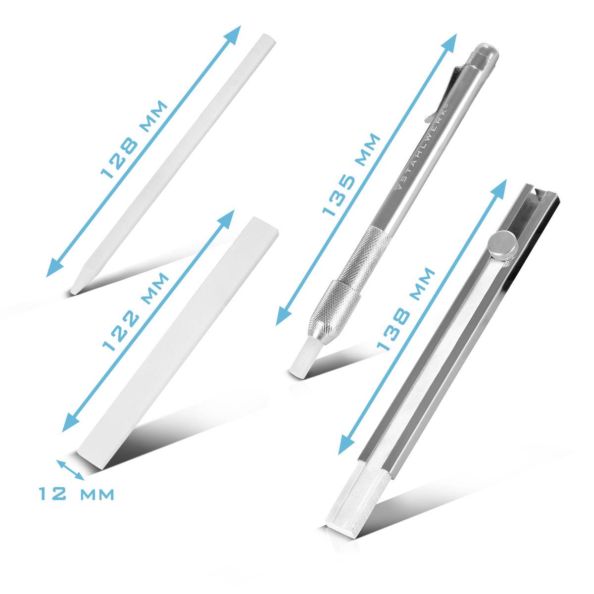 STAHLWERK Schweißerkreide Set 12-teilig, Kreidehalter aus Aluminium, nachfüllbar