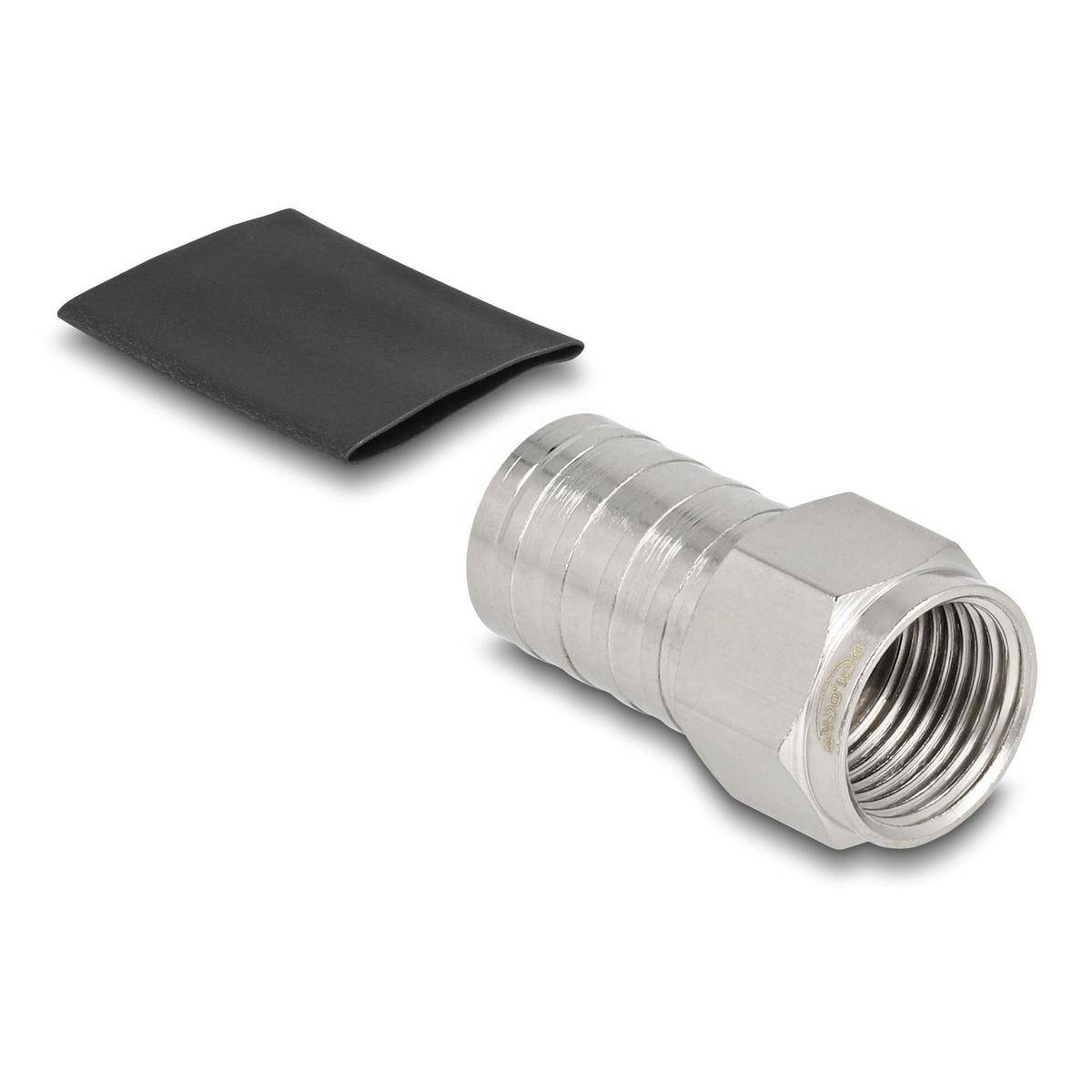 Sechskant-Gewindezwischenstück aus Edelstahl mit schwarzem Dichtband, konzipiert für Fluidverbindungen und Installationsanwendungen.