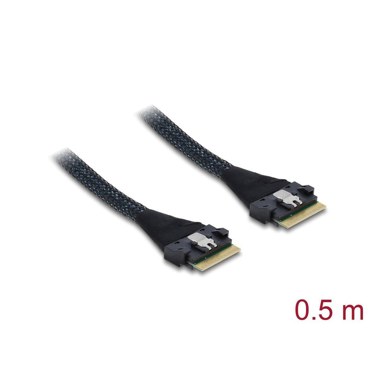 Zwei schwarze Computerkabel mit Anschlüssen, jeweils 0,5 m lang.