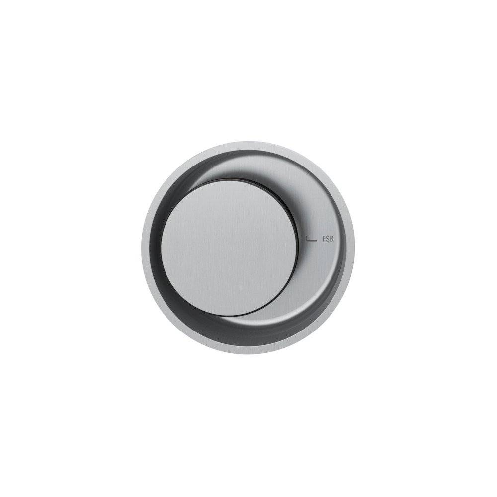 Ein runder, aus Edelstahl gefertigter Türgriff mit der Bezeichnung „FSB