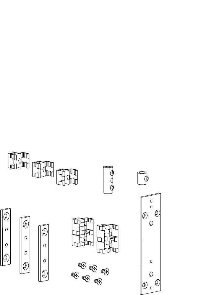 Explosionszeichnung mechanischer Teile, einschließlich Zahnräder und Platten, die die Montage eines Maschinenabschnitts oder Geräts zeigt.