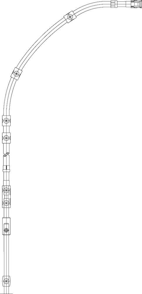 Diagramm einer vertikalen Kabelanordnung mit mehreren Segmenten und Steckverbindern. Die Komponenten sind ausgerichtet und zeigen die Struktur der Anordnung.