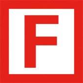 Rotes F auf weißem Hintergrund innerhalb eines roten quadratischen Rahmens, ähnlich einer Bewertungsskala oder einem Bewertungssymbol.