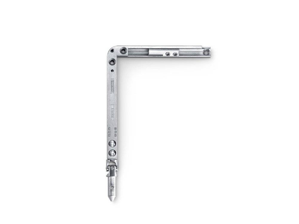 Ein Metallwerkzeug mit rechtem Winkel und verstellbaren Komponenten, das häufig für präzise Messung und Ausrichtung im Bauwesen und in der Zimmerei verwendet wird.