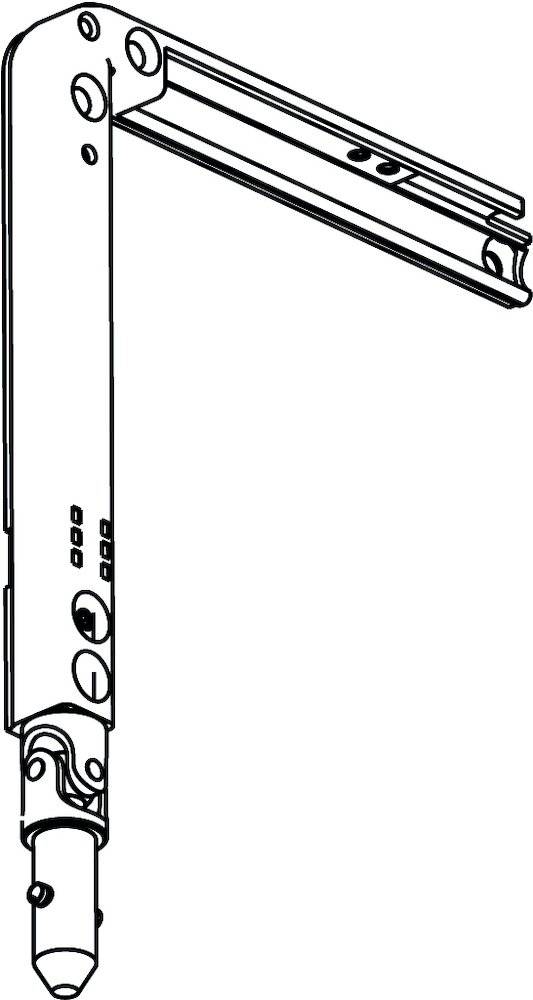 Eine schwarzweiße Linienzeichnung eines Türschloss-Mechanismus, der einen vertikalen Metallriegel mit einem kreisförmigen Schlüsselloch und einem Verriegelungsriegel darstellt.