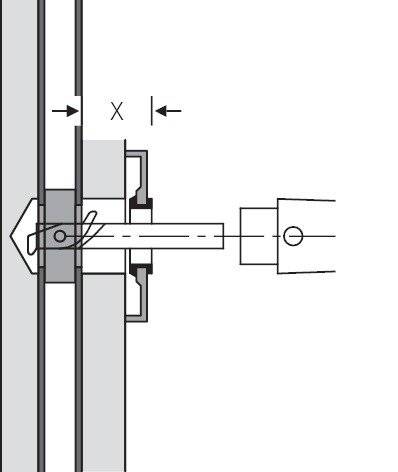 Ein Ingenieurtechnisches Diagramm, das einen Querschnitt eines mechanischen Teils mit Beschriftungen zeigt, die Abmessungen und Komponenten angeben.