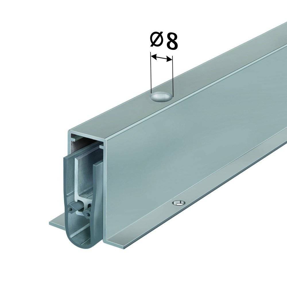 „Aluminiumprofil Endsicht mit Maßangaben zeigt Durchmesser von 8 Millimetern auf der Oberseite. Wird für industrielle oder Bauanwendungen verwendet.