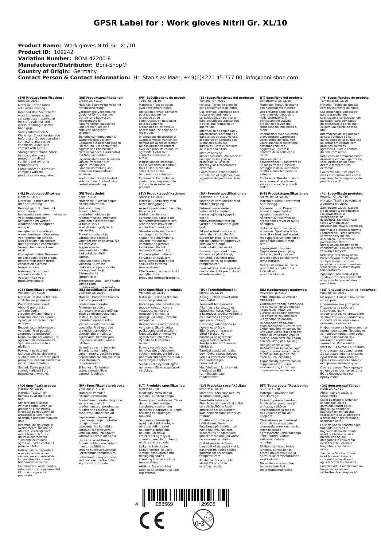 Arbeitshandschuhe Nitril Gr. XL/10