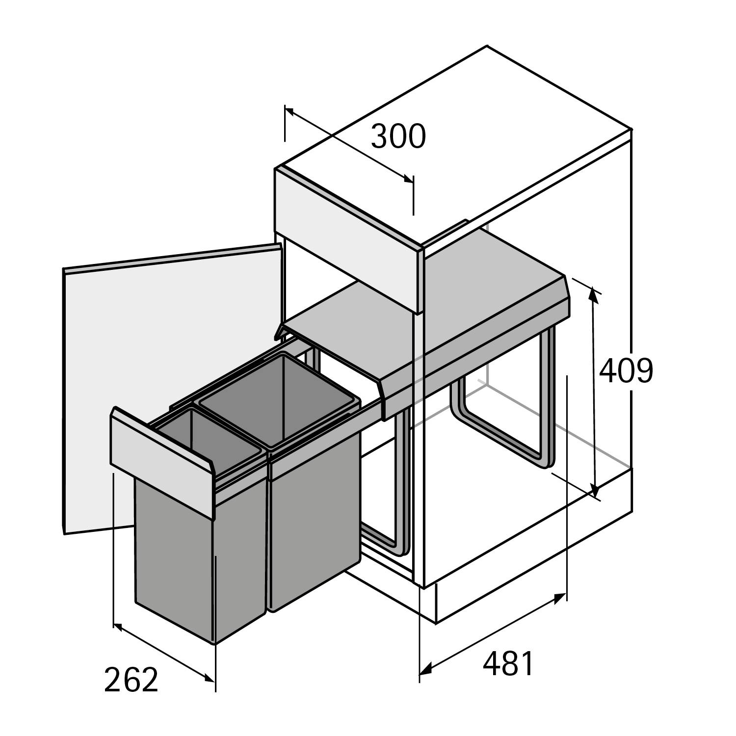Bin.it Duo II Abfallsystem KB300mm 20l+10l Kst. grau