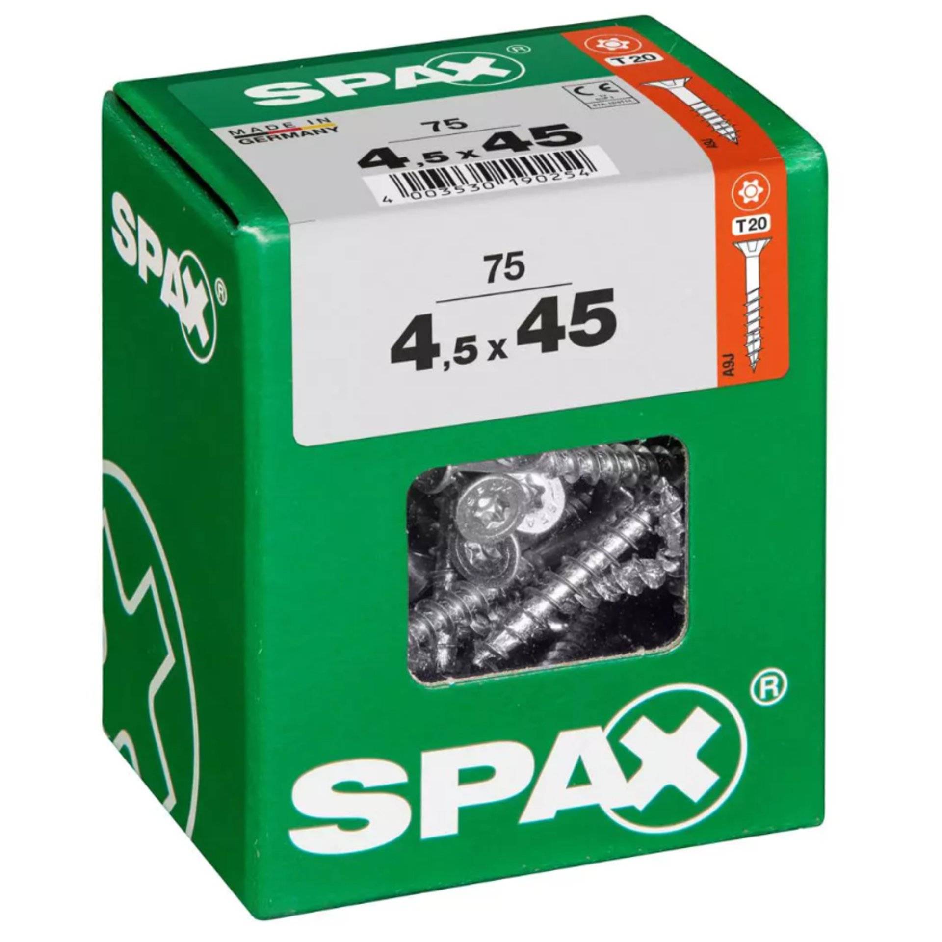 Kasten SPAX-Schrauben, gekennzeichnet mit „4,5 x 45