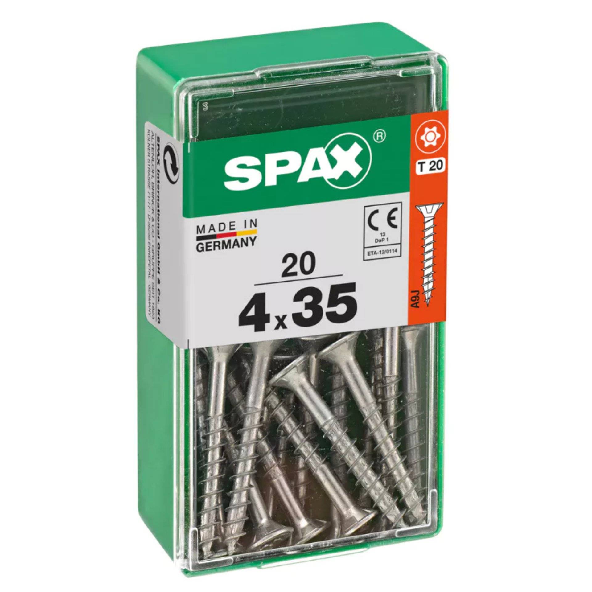 Eine grüne Box mit SPAX-Schrauben mit der Aufschrift „MADE IN GERMANY