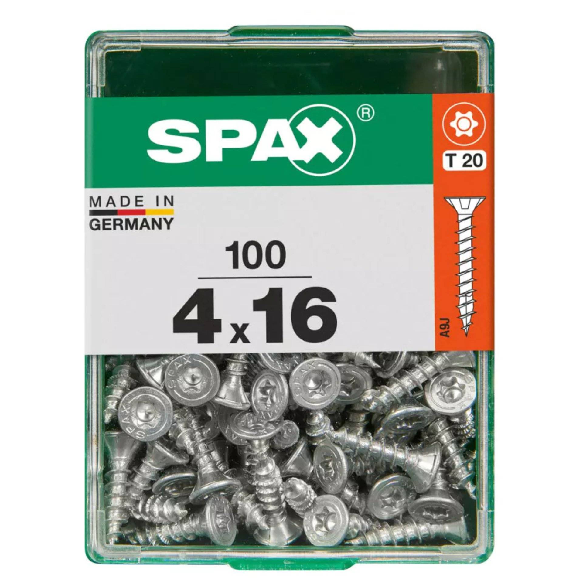 Eine Schachtel SPAX-Schrauben, gekennzeichnet mit „Made in Germany
