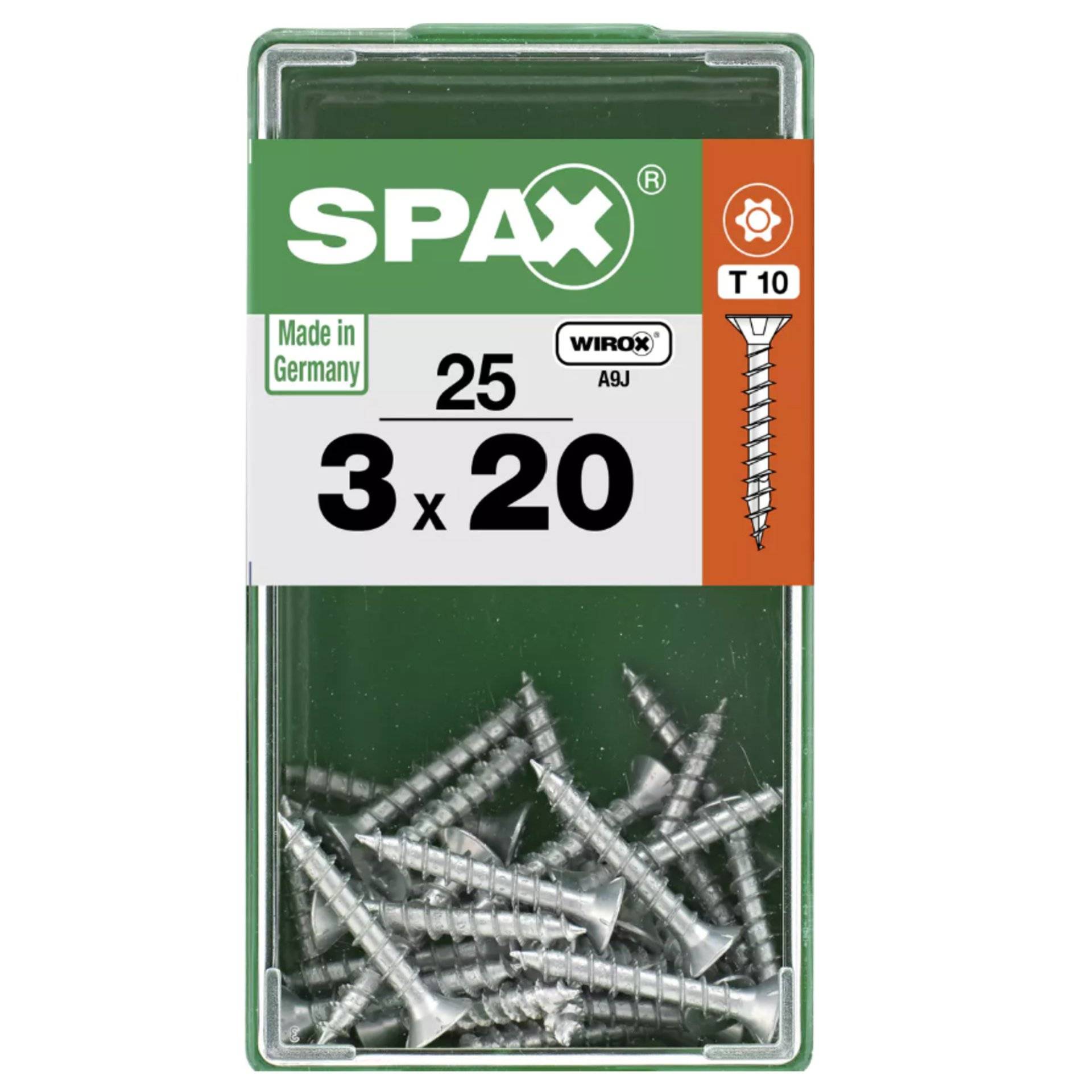 Eine Packung SPAX-Schrauben, gekennzeichnet mit „3 x 20