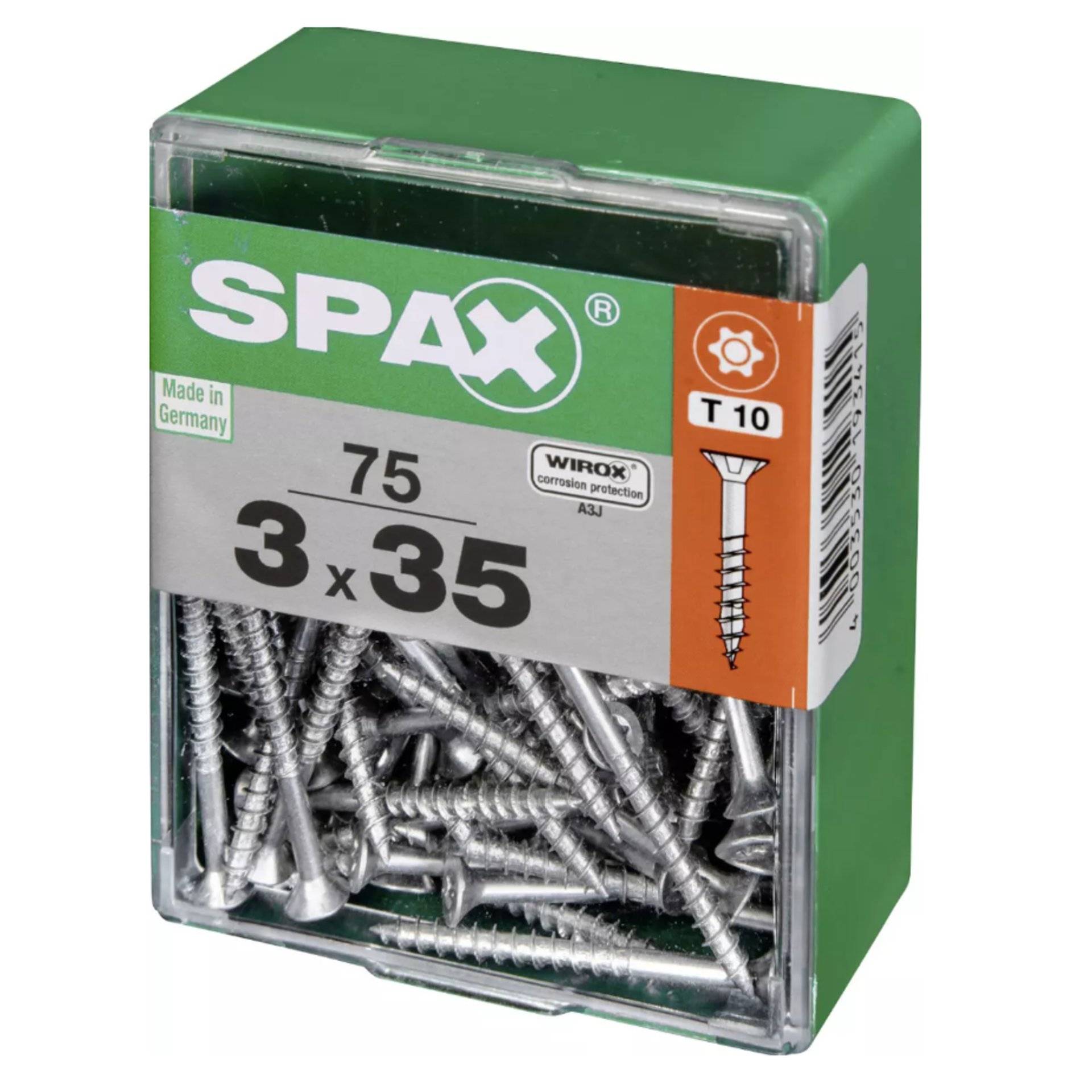 Eine grüne Box mit der Aufschrift „SPAX