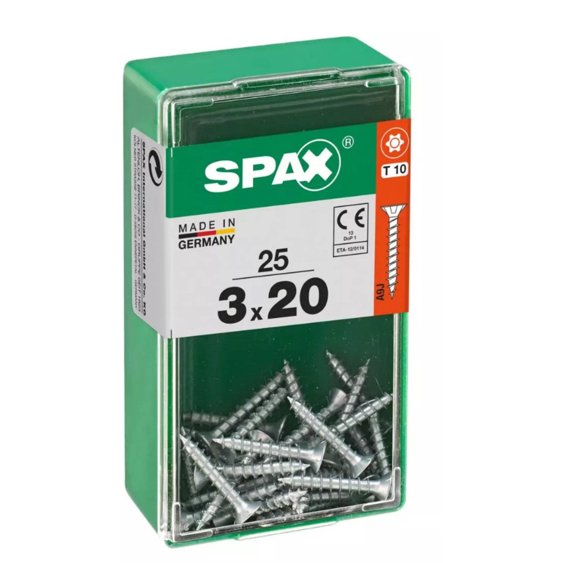 Eine grüne Box mit der Aufschrift „SPAX