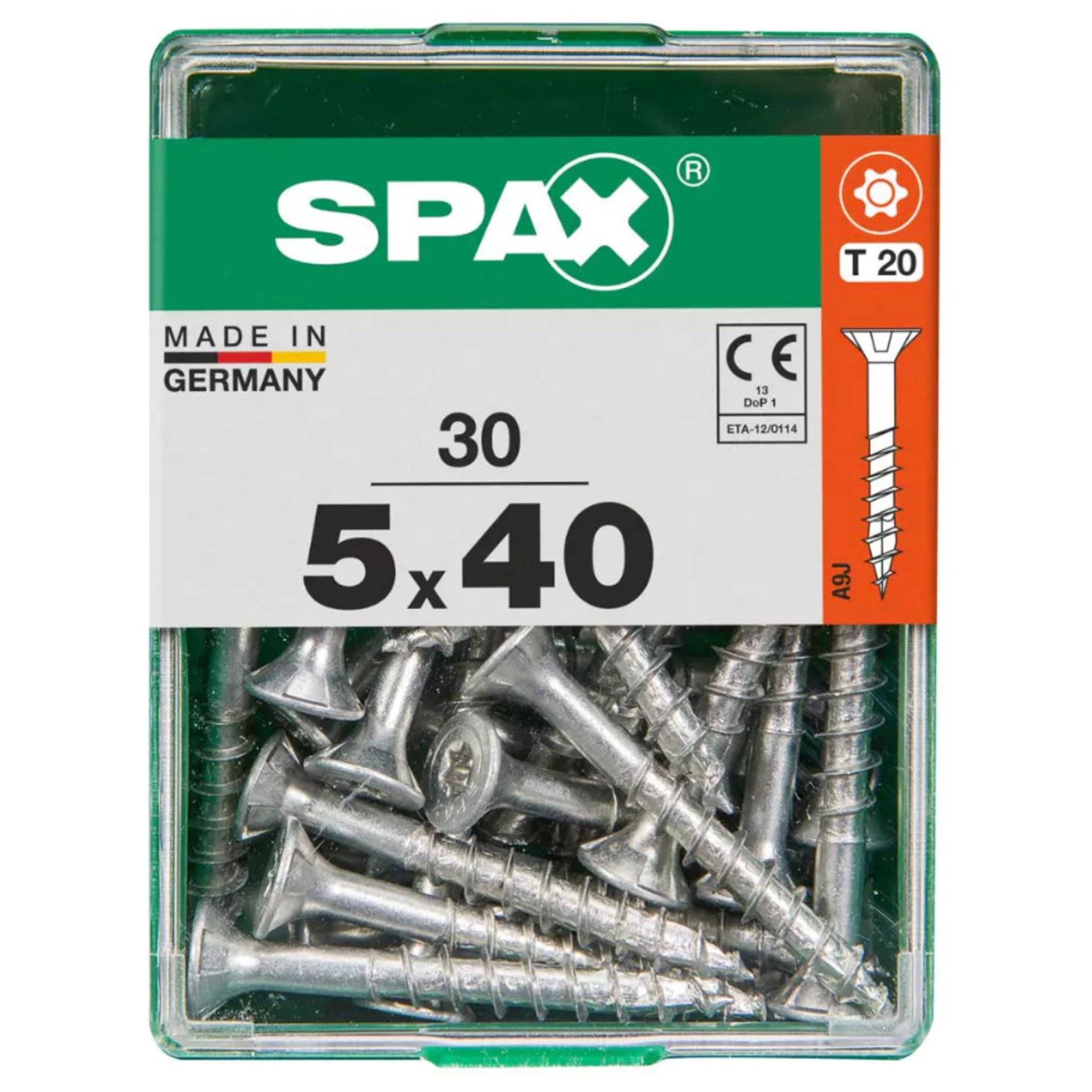 Eine Packung mit 30 SPAX-Schrauben, Größe 5x40 mm, 