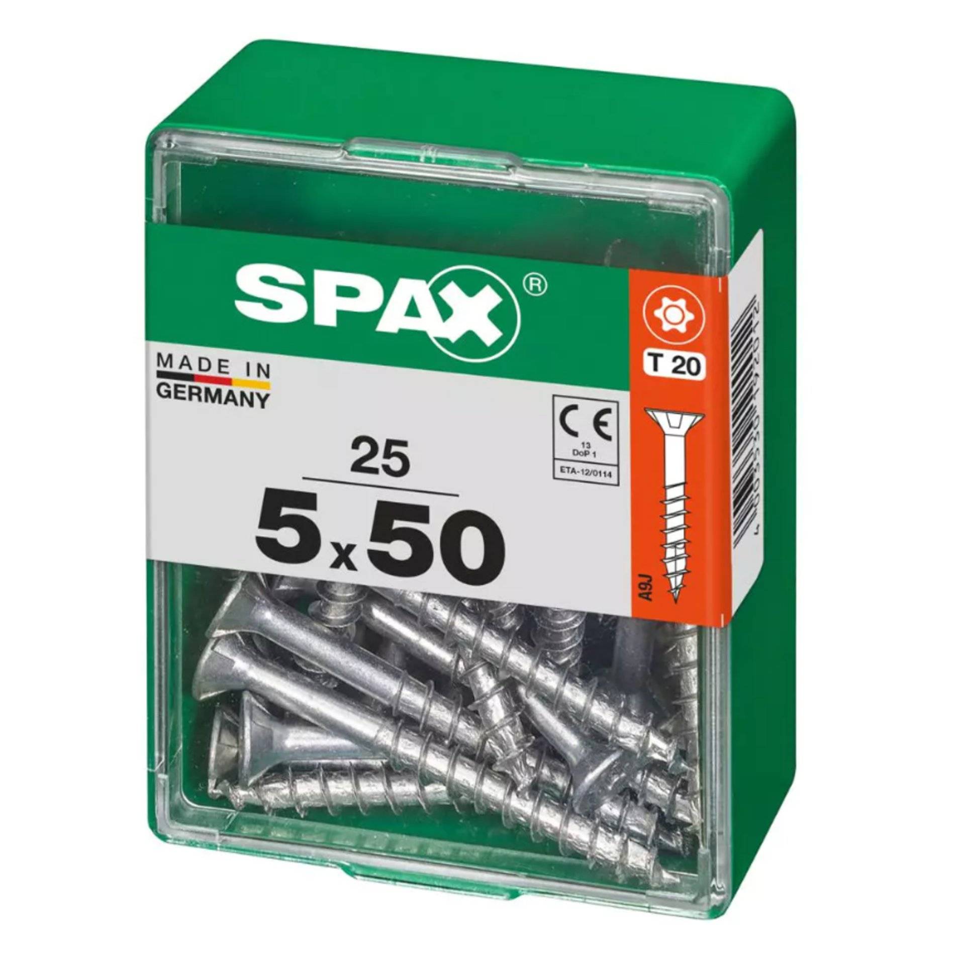 Eine grüne Box mit der Aufschrift „SPAX