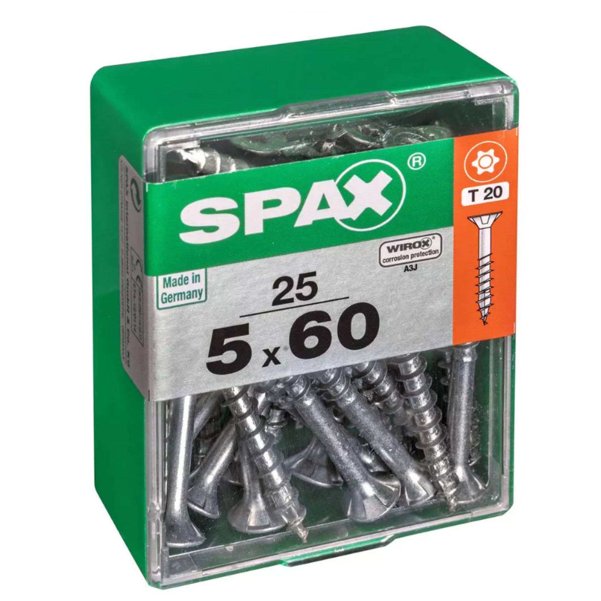 Schachtel mit Schrauben mit der Aufschrift „SPAX