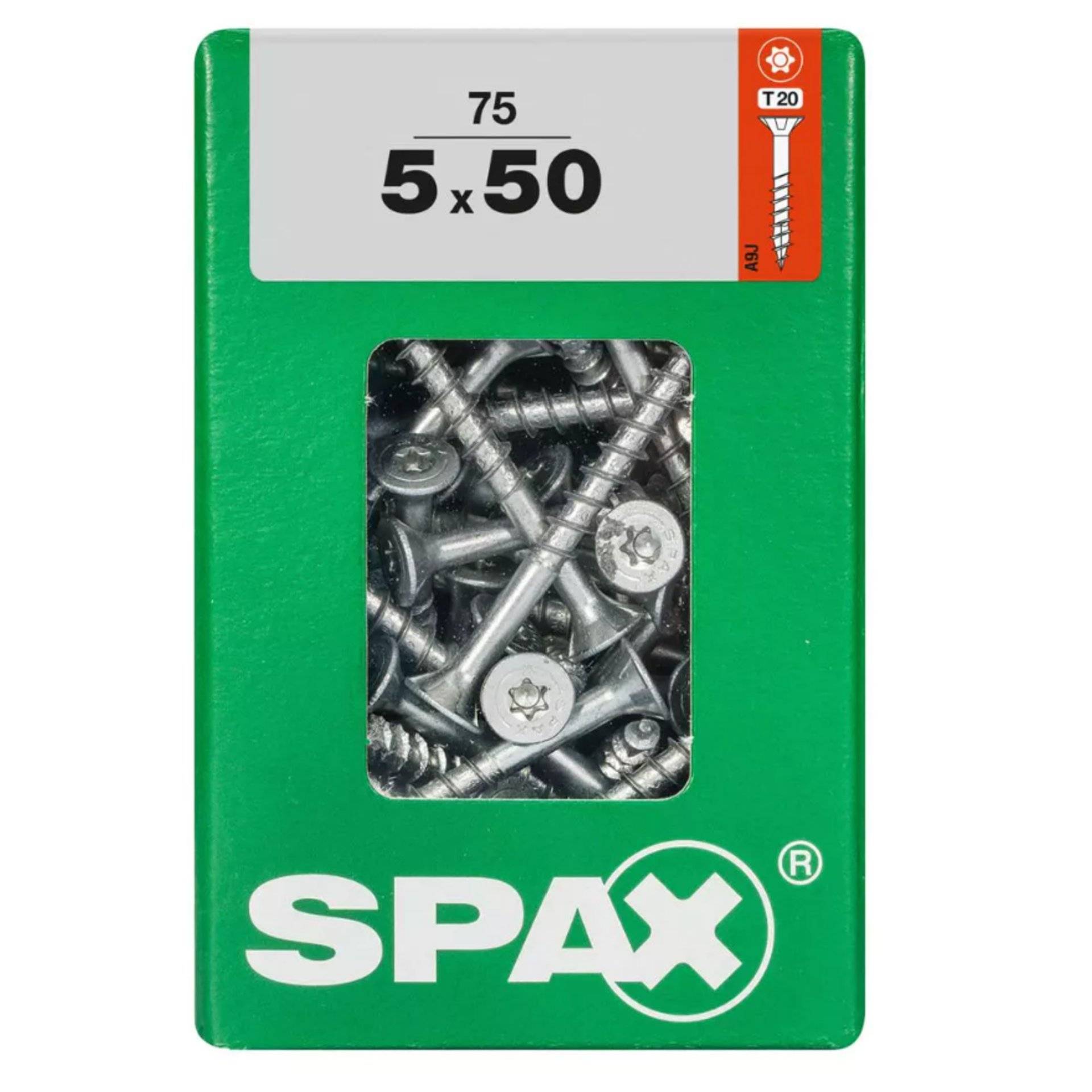 Eine Schachtel SPAX-Schrauben, beschriftet mit „5 x 50