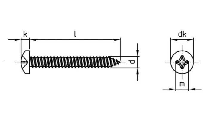 Diagramm einer Schraube mit Länge ('l') und Steigung ('P') gekennzeichnet. Beschriftungen zeigen Messpunkte an.