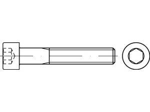 Eine technische Zeichnung, die eine Seiten- und Draufsicht eines Bolzens mit Gewinde und sechskantigen Kopf zeigt.