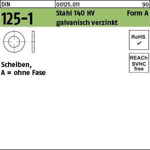 „DIN 125-1, A = ohne Fase, Stahl 140 HV galvanisch verzinkt, Form A