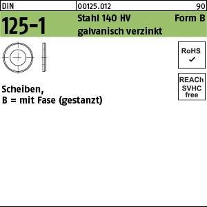 0 125.012 Form B', 'Stahlscheiben 140 HV galvanisch verzinkt', 'RoHS', 'REACH SVHC frei'.